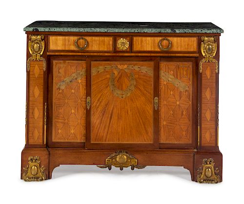 A Louis XVI Style Gilt Bronze Mounted Marquetry Cabinet