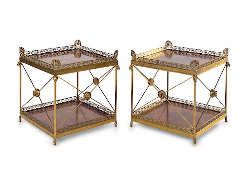 A Pair of Empire Style Gilt Bronze Mounted Side Tables