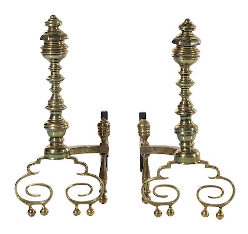 A Pair of Baroque Style Gilt Bronze Andirons