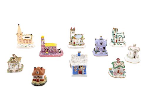 A Collection of Staffordshire Pottery Incense Burners and Cottage Ornaments 