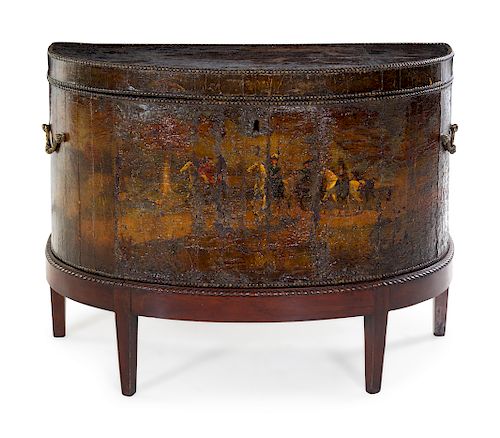 An English Painted Leather-Clad Oak Chest
