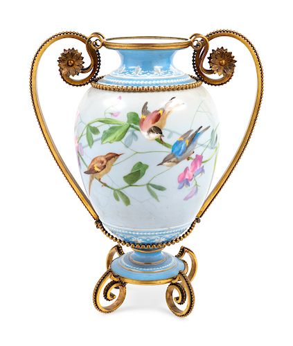 A Bristol Gilt Metal Mounted Enameled Glass Vase 