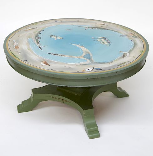 Nantucket Decorated  Cocktail Table - Attributed to Martha Cahoon
