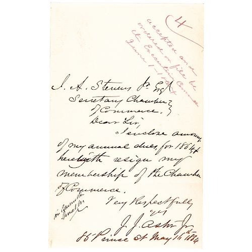 1864-Date Civil War period General JOHN JACOB ASTOR JR. Autograph Letter Signed