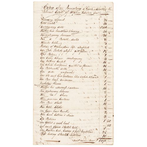c. 1808 Appaisal An Inventory of the Personal Estate of Stephen Decatur (Sr.) Copy