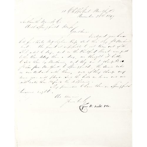 CYRUS W. FIELD, Signature On Letter Dated 1849, First Atlantic Telegraph Cable