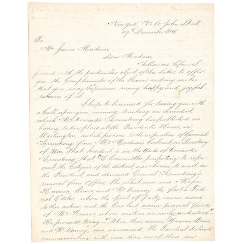 Author THOMAS L. McKENNEY 1848 Autograph Letter Signedto Dolley Madison
