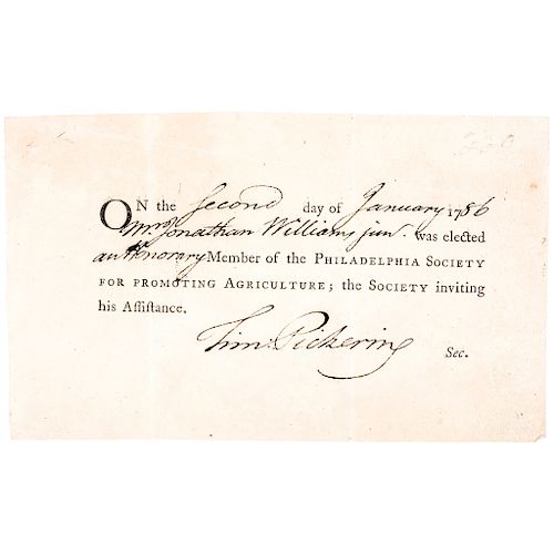 1786 Timothy Pickering Signed, Philadelphia Society Promoting Agriculture Notice
