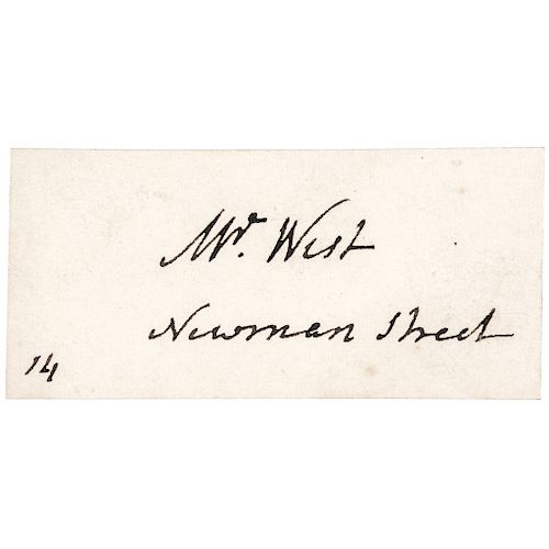Painter BENJAMIN WEST's Signed Visiting Card, President of the Royal Academy