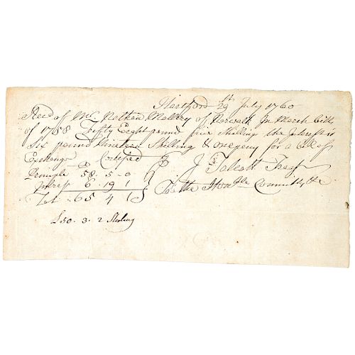 July 29, 1760, Colonial Bill of Exchange, Hartford, Choice Extremely Fine.