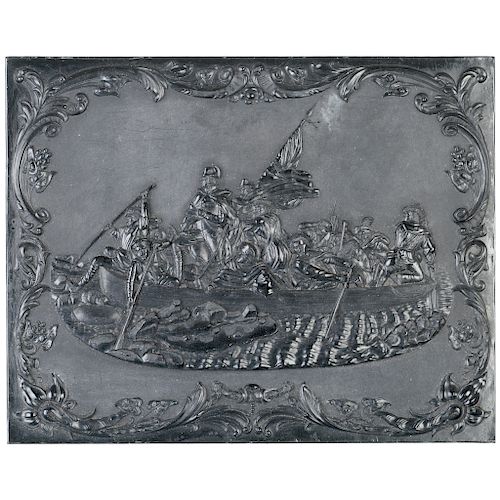 c.1850-80 Decorative Gutta Percha Plaque Washington Crossing The Delaware