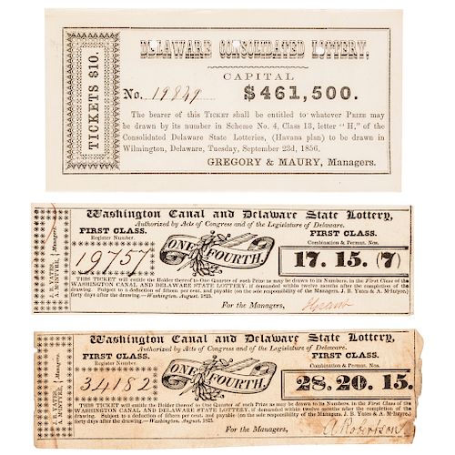 1825 + 1856 Trio of (3) Historical Early Delaware Lottery Tickets