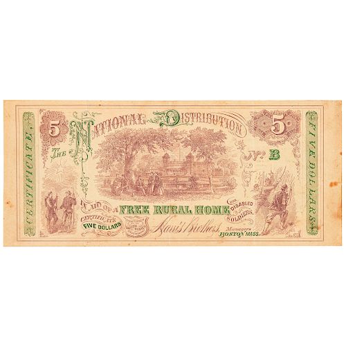 1860s Free Rural Home Boston for Civil War Disabled Soldiers Lottery Ticket 