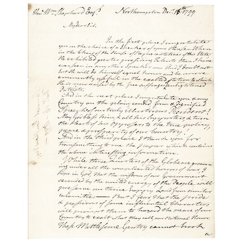 1799 Historic Political Letter to GENERAL WILLIAM SHEPARD Regarding Adams
