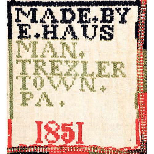 1851 Signed + Dated Jacquard Woven Coverlet MADE BY E. HAUSMAN TREXLER TOWN. PA.