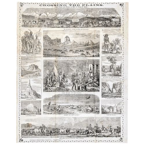 1853 Illustrated California Gold Rush Letter Sheet CROSSING THE PLAINS. by Baker