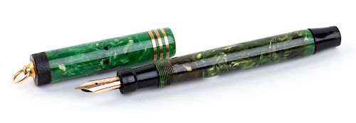 Vintage 1927/1930 set, Celluloid Fountain Pen Parker Duofold Green Jade, lady's size, Nib C