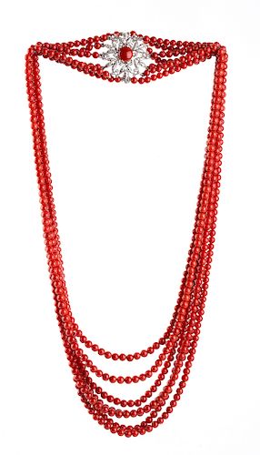 Coral and diamonds necklace 