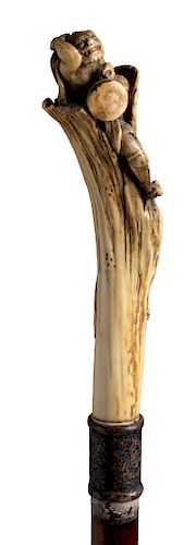 Antique bone walking stick cane - Londra 1883