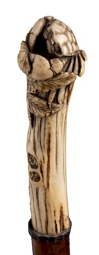 Antique bone mounted walking stick cane - England early 20th Century 