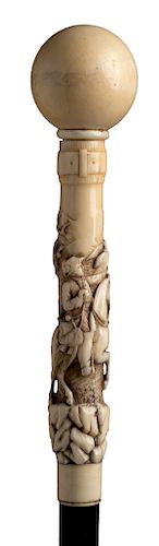 Antique ivory mounted  walking stick cane - Germany early 20th Century 