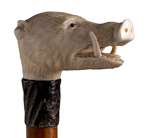 Antique ivory mounted walking stick cane - London 1890