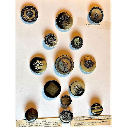 1 CARD OF VICTORIAN CELLULOID BUTTONS