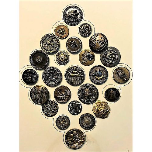 25 ASSORTED METAL BUTTONS MOSTLY PICTORIAL