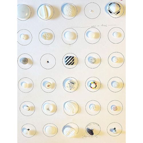 5 LARGE CARDS OF MOSTLY WHITE GLASS BUTTONS
