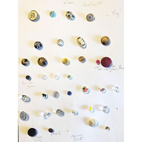 5 LARGE CARDS OF MOSTLY WHITE GLASS BUTTONS