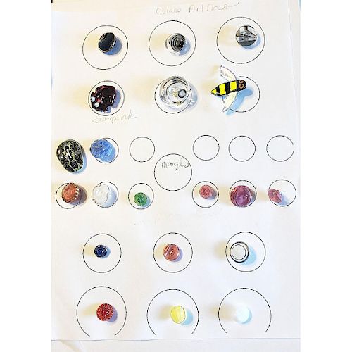 6 LARGE CARDS OF DIVISION THREE GLASS BUTTONS