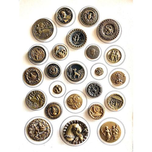 FULL CARD OF 24 METAL PICTURE BUTTONS
