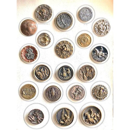 ENTIRE CARD OF 20 LARGE METAL PICTURE BUTTONS