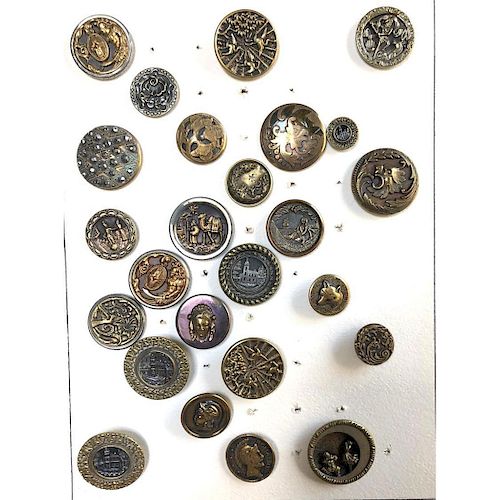 2 CARDS OF MOSTLY LARGE ASSORTED MATERIAL PICTURE BUTTONS