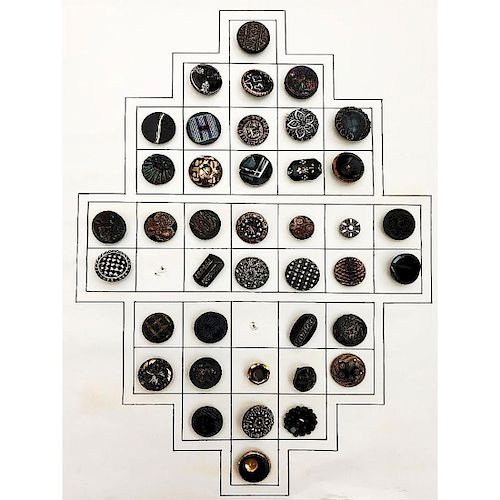 3 WHOLE CARDS OF BLACK GLASS BUTTONS ASSORTED
