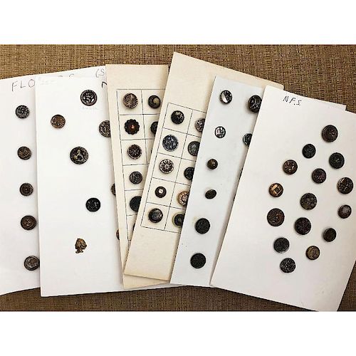 6 SMALL CARDS OF ASSORTED METAL BUTTONS-MANY PICTORIAL