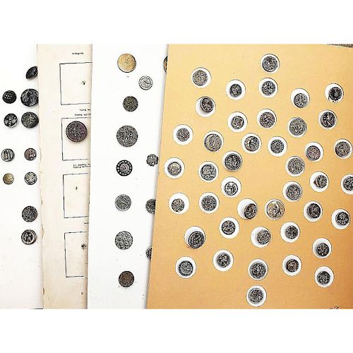 4 FULL CARDS OF MOSTLY SMALL METAL PICTORIAL BUTTONS