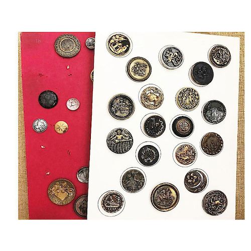 2 FULL CARDS OF MOSTLY LARGE METAL PICTORIAL BUTTONS