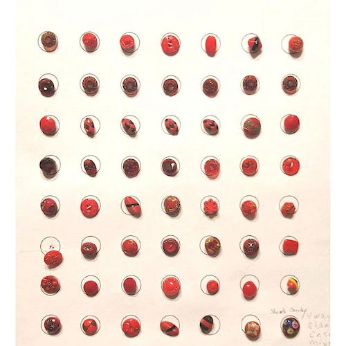 4 CARDS OF DIVISION III RED GLASS BUTTONS