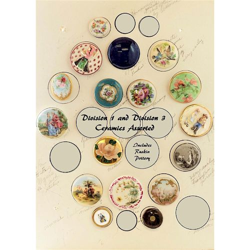 1 CARD OF CERAMIC BUTTONS IN ASSORTED TECHNIQUES