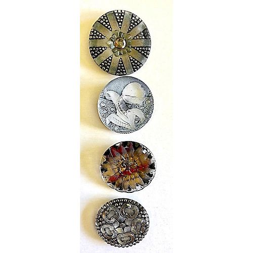 4 LARGE DIVISION 1 LACY GLASS BUTTONS