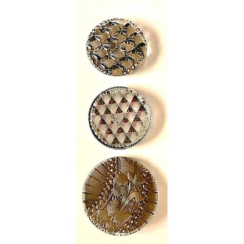 3 LARGE DIVISION 1 LACY GLASS BUTTONS