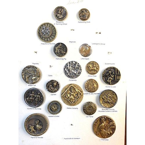 CARD OF METAL PICTURE BUTTONS INCLUDING RARE ONES