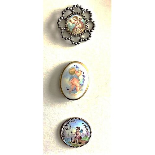 3 VERY COLORFUL CHERUB/CUPID BUTTONS