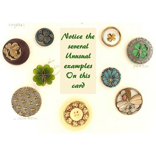 PARTIAL CARD OF 3 AND 4 LEAF CLOVER BUTTONS