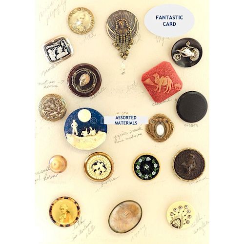 1 CARD OF ASSORTED MATERIAL & ASSORTED SUBJECT BUTTONS
