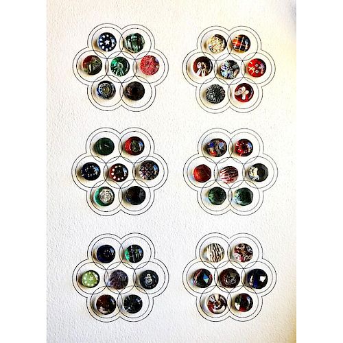 1 CARD OF SMALL CLEAR AND COLORED GLASS KALEIDESCOPE BUTTONS
