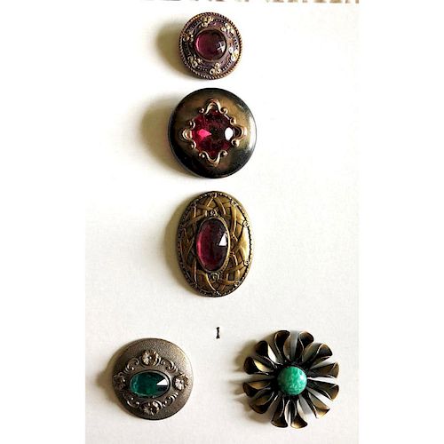 SMALL CARD Of ASSORTED GLASS SET IN METAL BUTTONS