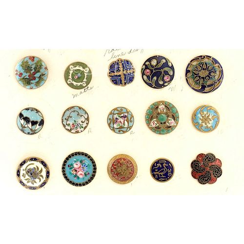 PARTIAL CARD OF ASSORTED ENAMEL BUTTONS