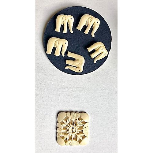 SMALL GROUP OF BONE BUTTONS INCLUDING ELEPHANTS